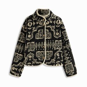 Cider FLEECE AZTEC BUTTON STAND COLLAR LONG SLEEVE JACKET S CR-1-1